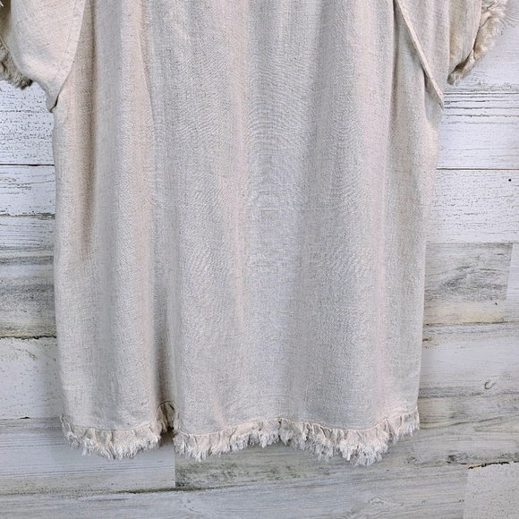 Umgee Womens Boho Linen Cotton Fringe Leopard Print Top 2X Oatmeal Neutral Chic - Picture 9 of 12